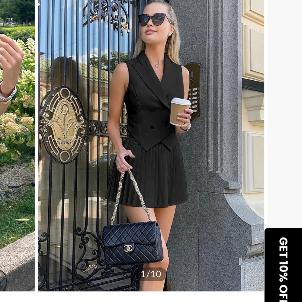 Commense Suit Waistcoat With Pleated Mini Skirt Set